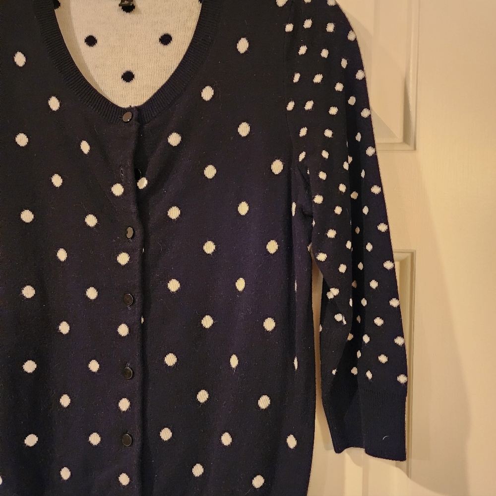 TALBOT'S BLACK AND WHITE POLKA DOT CARDIGAN SIZE PETITE S NWOT COTTON BLEND - Picture 3 of 5